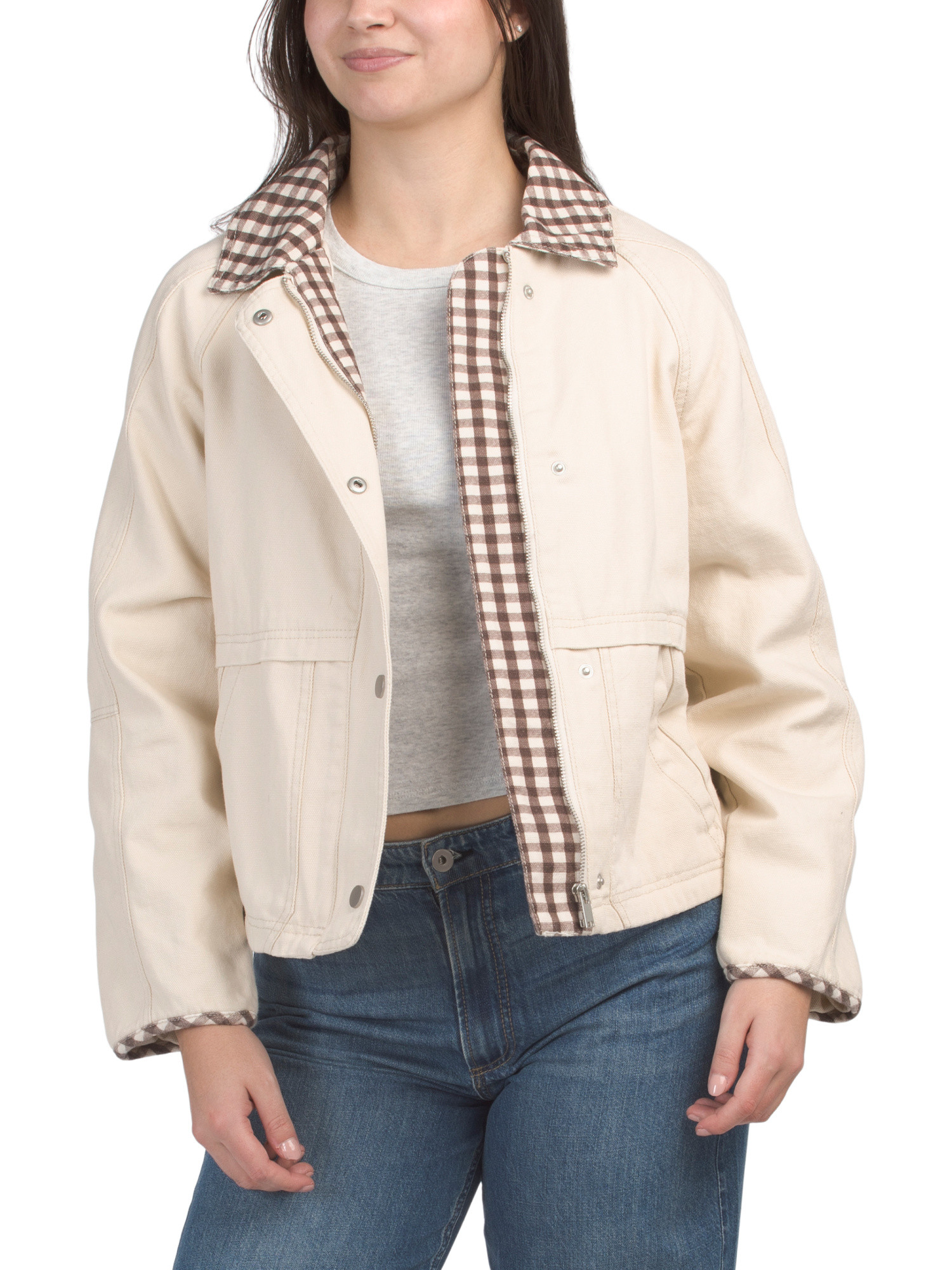 Jacket With Contrast Gingham Collar | Marshalls