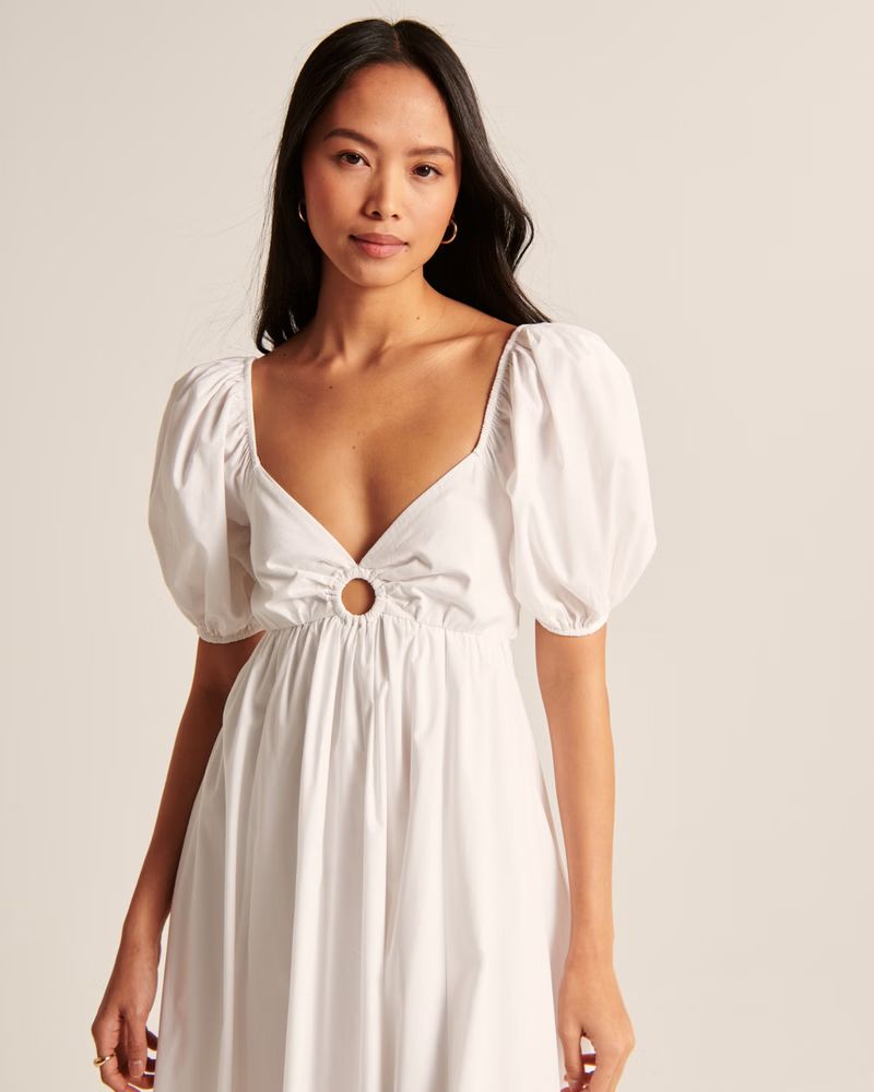 Women's O-Ring Puff Sleeve Midi Dress | Women's The A&F Getaway Shop | Abercrombie.com | Abercrombie & Fitch (US)