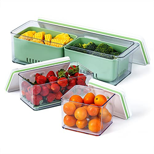 Lille Home Stackable Produce Saver, Organizer Bins/Storage Containers with Removable Drain Tray, Set of Three, for Refrigerators, Cabinets, Countertops and Pantry, BPA Free (Set of Three) | Amazon (US)