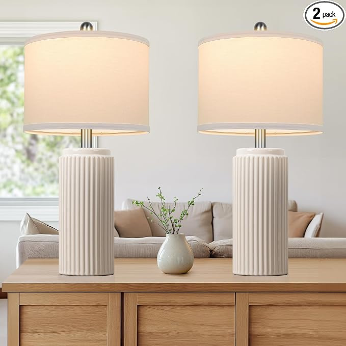 TOBUSA 23.5’’ Modern Ceramic Table Lamps Set of 2 for Living Room, Farmhouse Vintage Bedside ... | Amazon (US)