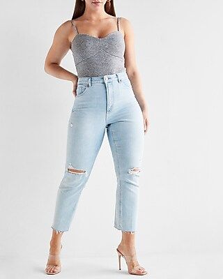 Super High Waisted Ripped Curvy Mom Jeans | Express