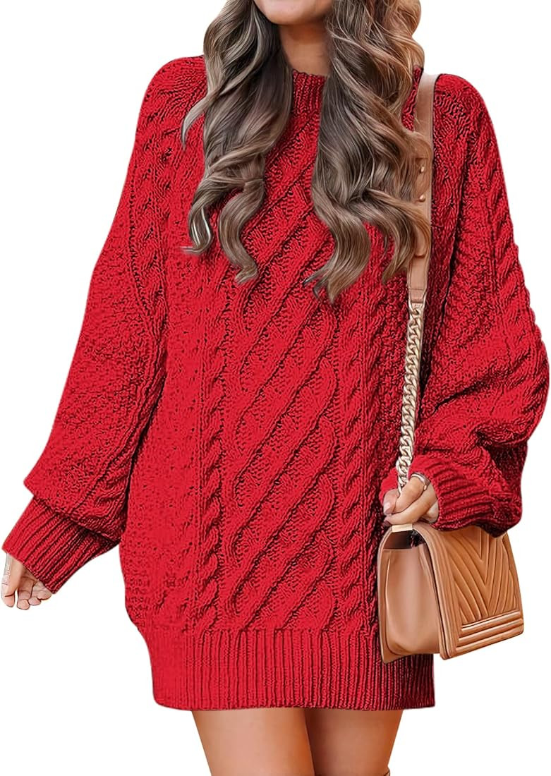 ANRABESS - Suéter grueso estilo vestido corto, de punto trenzado, de gran tamaño, de manga larg... | Amazon (US)