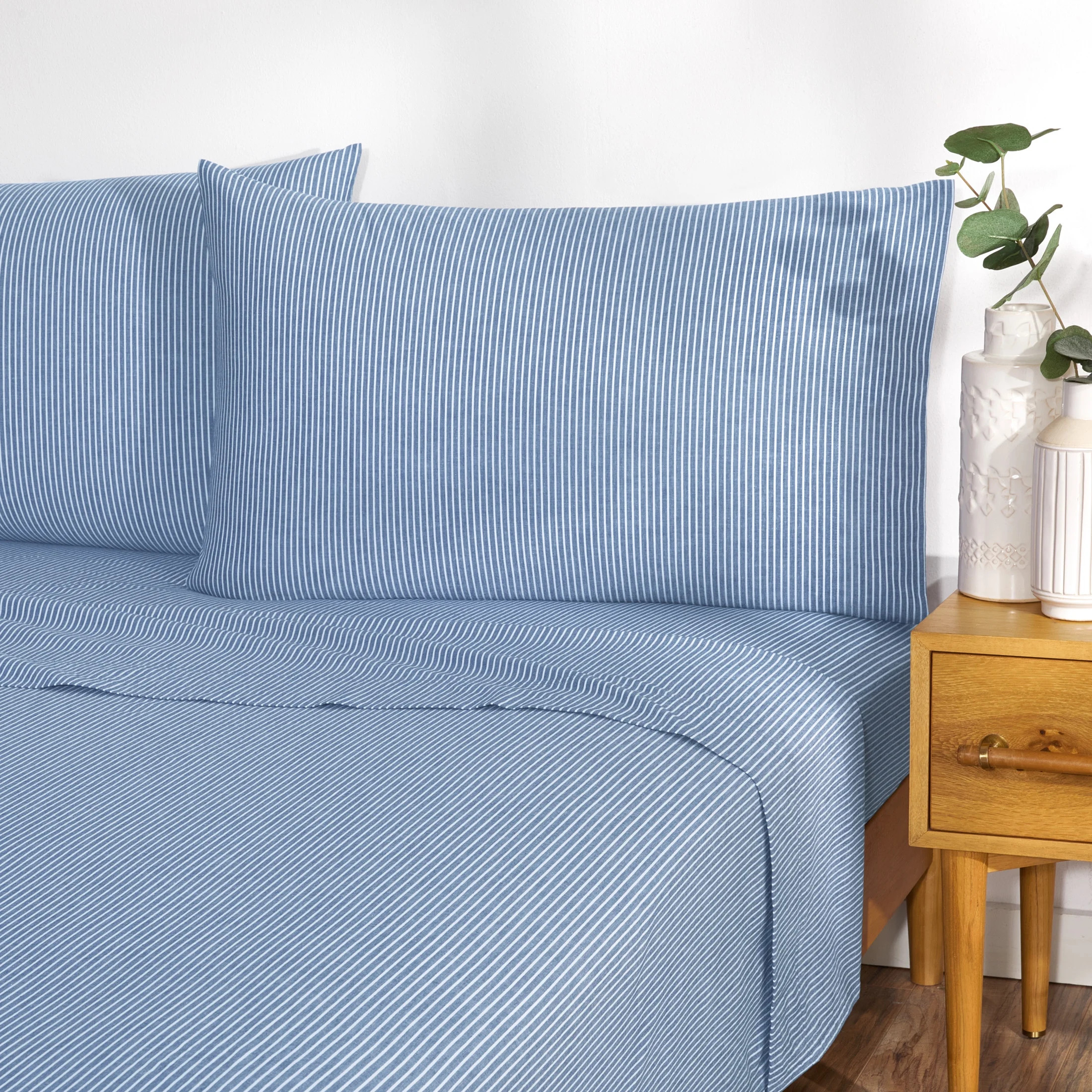 Gap Home Yarn Dyed Organic Cotton Chambray Stripe Sheet Set, Deep Pocket, F, Blue, 4PC - Walmart.... | Walmart (US)