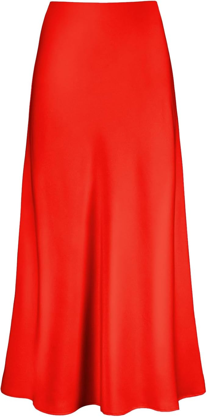 Women's Satin High Waisted Maxi Skirts Hidden Elasticized Waistband A Line Long Skirt | Amazon (US)