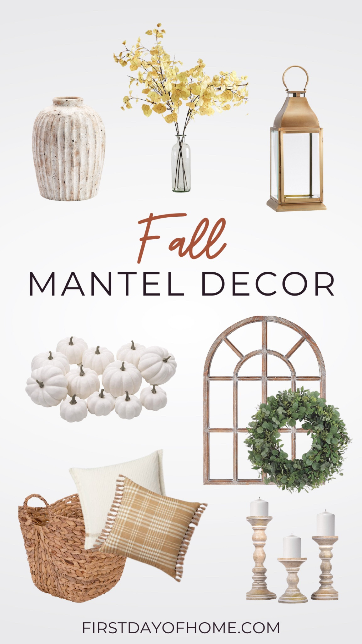 Decorate a fall mantel with fall faux stems, neutral pumpkins, lanterns, a rustic cathedral mirror, eucalyptus wreath, and a basket at the hearth with boho pillows. #fallmantel #neutralfalldecor #fallstems #manteldecor #bohopillows #falldecor #falldecorideas

#LTKsalealert #LTKSeasonal #LTKhome