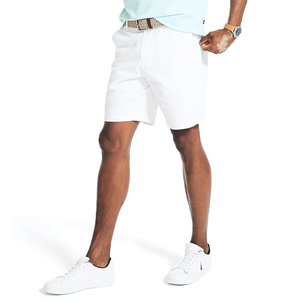 Nautica Men's Classic Fit Flat Front Stretch Solid Chino 8.5" Deck Shorts | Amazon (US)