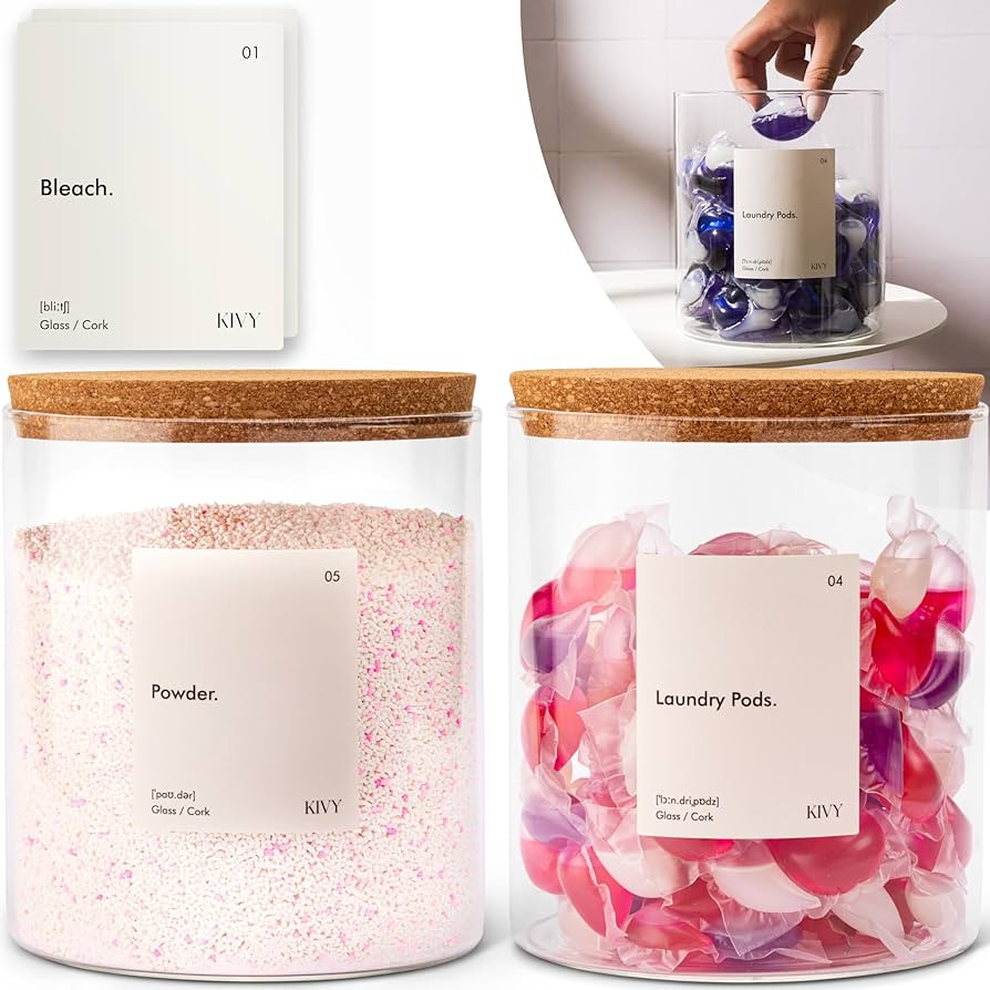 KIVY Laundry Detergent Dispenser Glass Jar + Labels [2X 64oz] Laundry Room Organization and Stora... | Amazon (US)