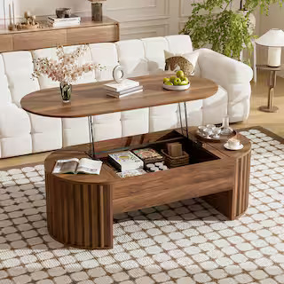 47.2 in. Brown Oval MDF Coffee Table with Lift Top and Hidden Compartment | The Home Depot