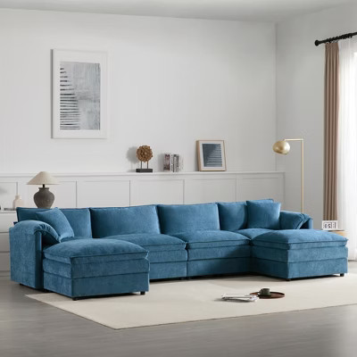 136-Inch U-Shaped Modular Sectional Sofa with Double Cushions, Movable Ottoman, and Oversized Seats | Target
