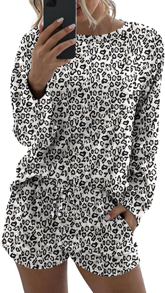 Ekouaer Womens Pajama Sets 2 Piece Lounge Set Casual Long Sleeve Loungewear Matching Sleepwear | Amazon (US)