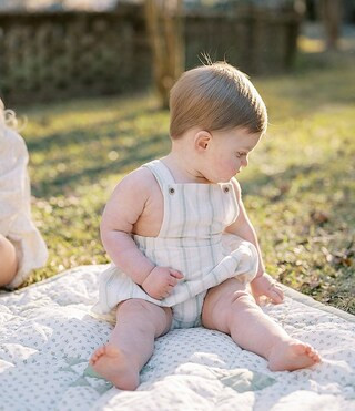 x Kristin Ellen Hockman Baby Boys Hugo Green Stripe Linen Sunsuit Bubble | Dillard's