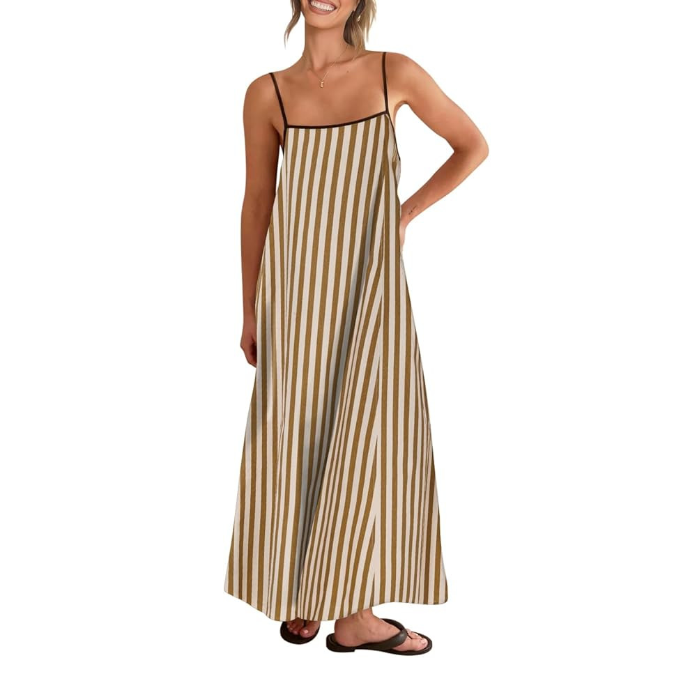 Shy Velvet Women's 2025 Summer/Fall Linen Maxi Dress Contrast Spaghetti Strap Dress Backless Casu... | Amazon (US)
