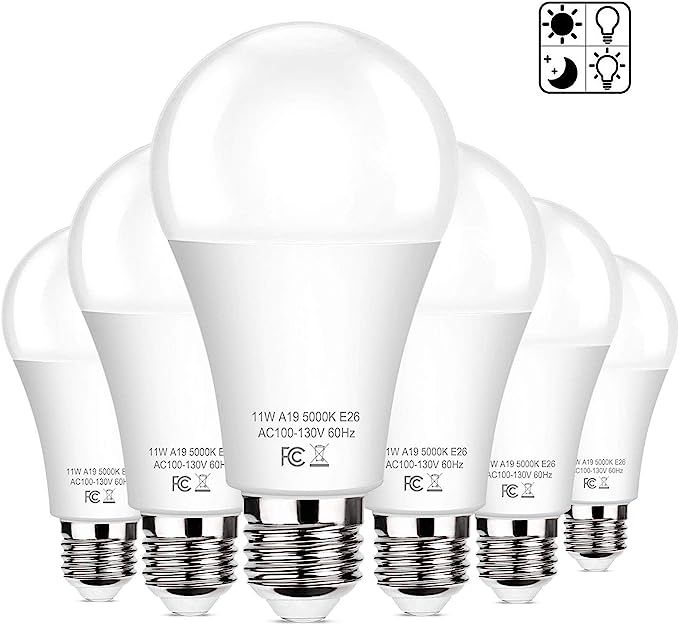 6-Pack Dusk to Dawn LED Light Bulbs, A19 11W(100Watt Equivalent), E26 Basic Automatic On/Off, 120... | Amazon (US)