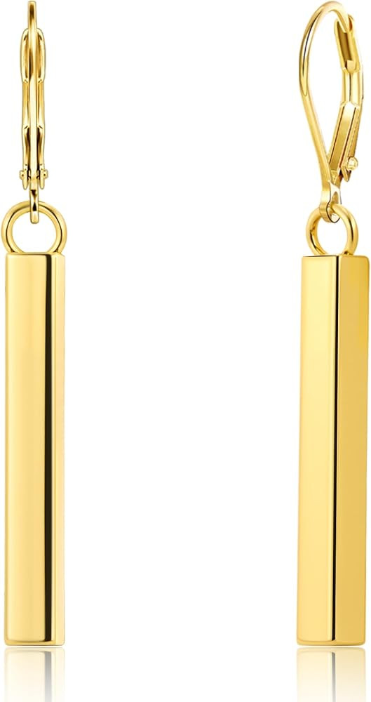 Sterling Silver Dangle Earrings for Women 14K Gold Plated Long Bar Dangle Drop Earrings for Women... | Amazon (US)
