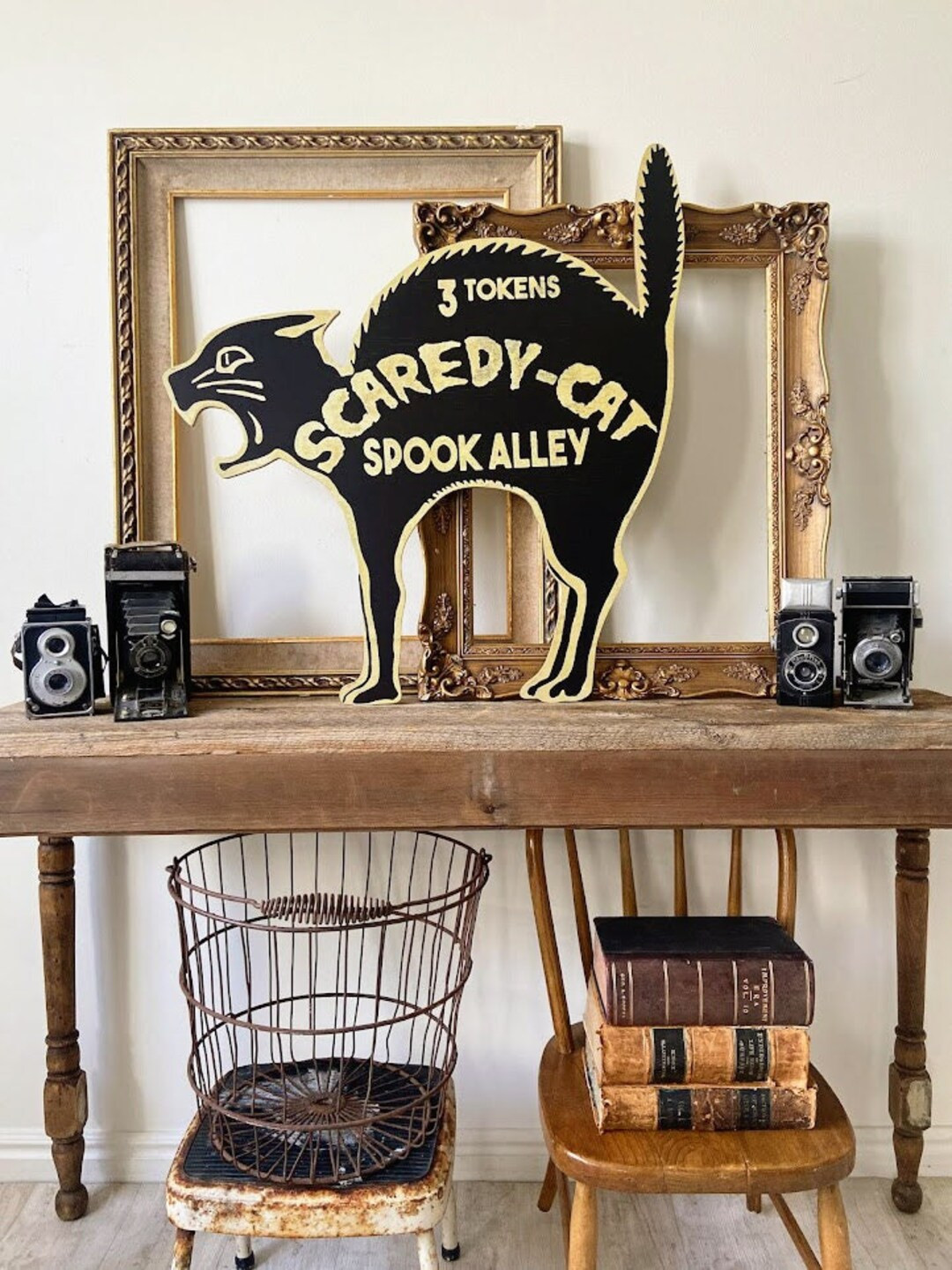 Black Scaredy-Cat Spook Alley Wood Cat Sign, Halloween cat sign, black cat | Etsy (US)