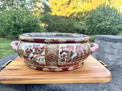 Chinese Porcelain Hand painted Planter /Foot Bath Floral Koi Fish Gold Accents | eBay US