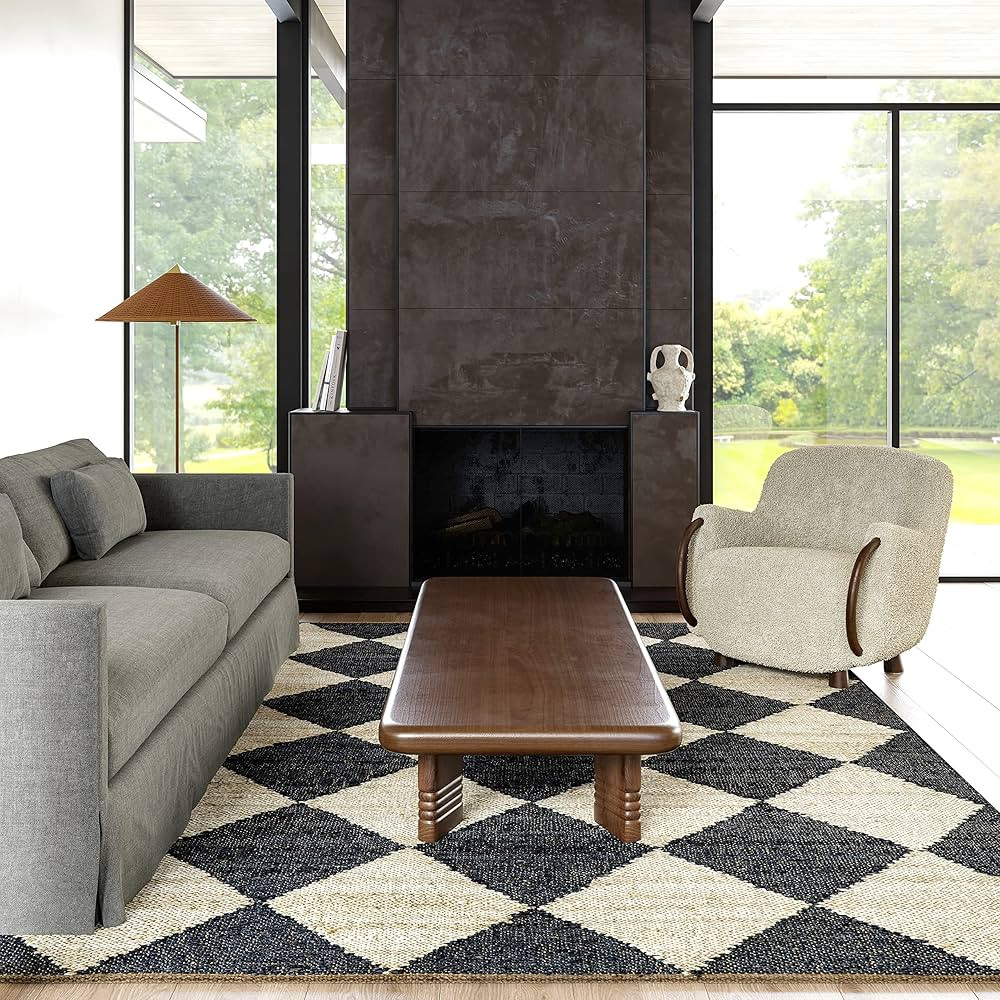 Rugs USA x Arvin Olano Louie Diamond Checkerboard Jute Area Rug, 8' x 10', Charcoal | Amazon (US)