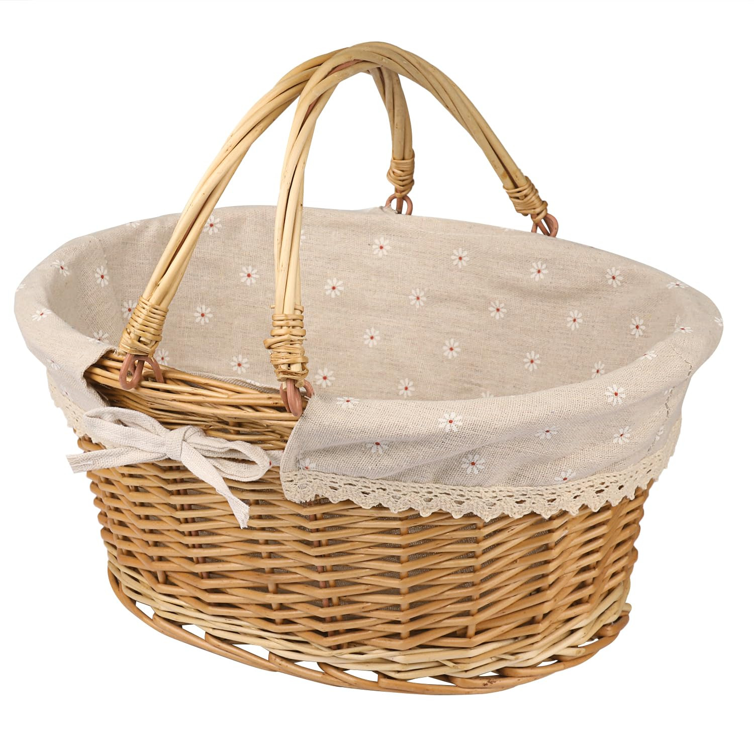 Large Multipurpose Wicker Basket with Handle, 14.2 x 11 x 6.7 in Wicker Picnic Basket with Liner,... | Amazon (US)