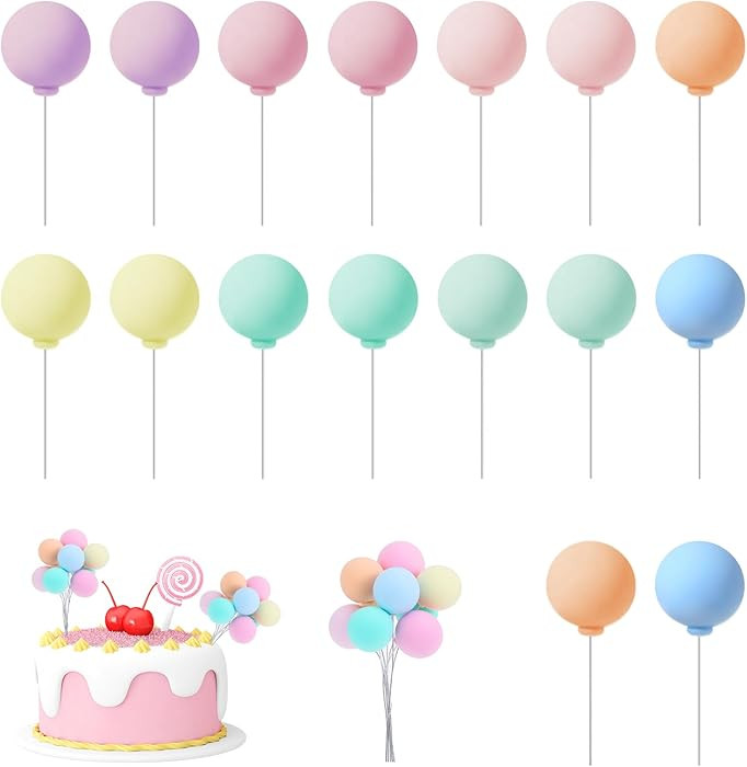 Tyqour 16Pcs Balloon Cake Topper Colorful Balloon Cupcake Toppers Round Clay Mini Balloons Birthd... | Amazon (US)