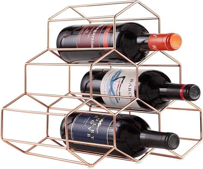 Buruis 6 Bottle Countertop Wine Rack - Wine Holder for Red White Wine Storage - Freestanding Meta... | Amazon (US)