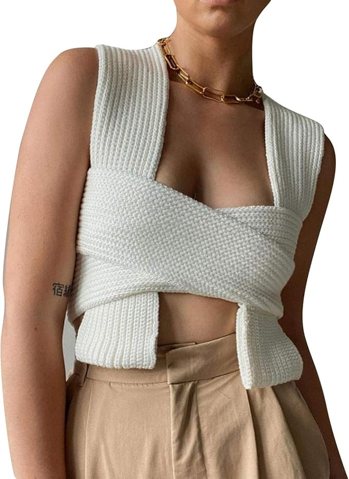 TheFound Women Knit Sweater Vest Irregular Solid Color Sweater DIY Sleeveless Crop Knitwear Tank ... | Amazon (US)