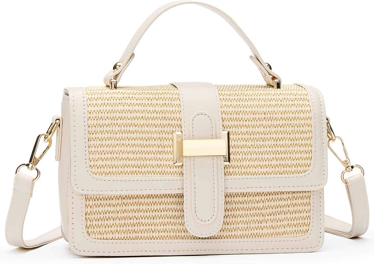 Straw Crossbody Purses Bags for Women, Summer Leather Shoulder Bag | Amazon (US)