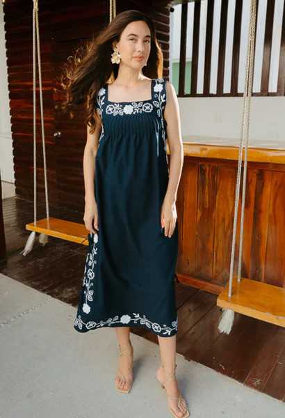 Mia Navy and White Midi Dress | Mi Golondrina