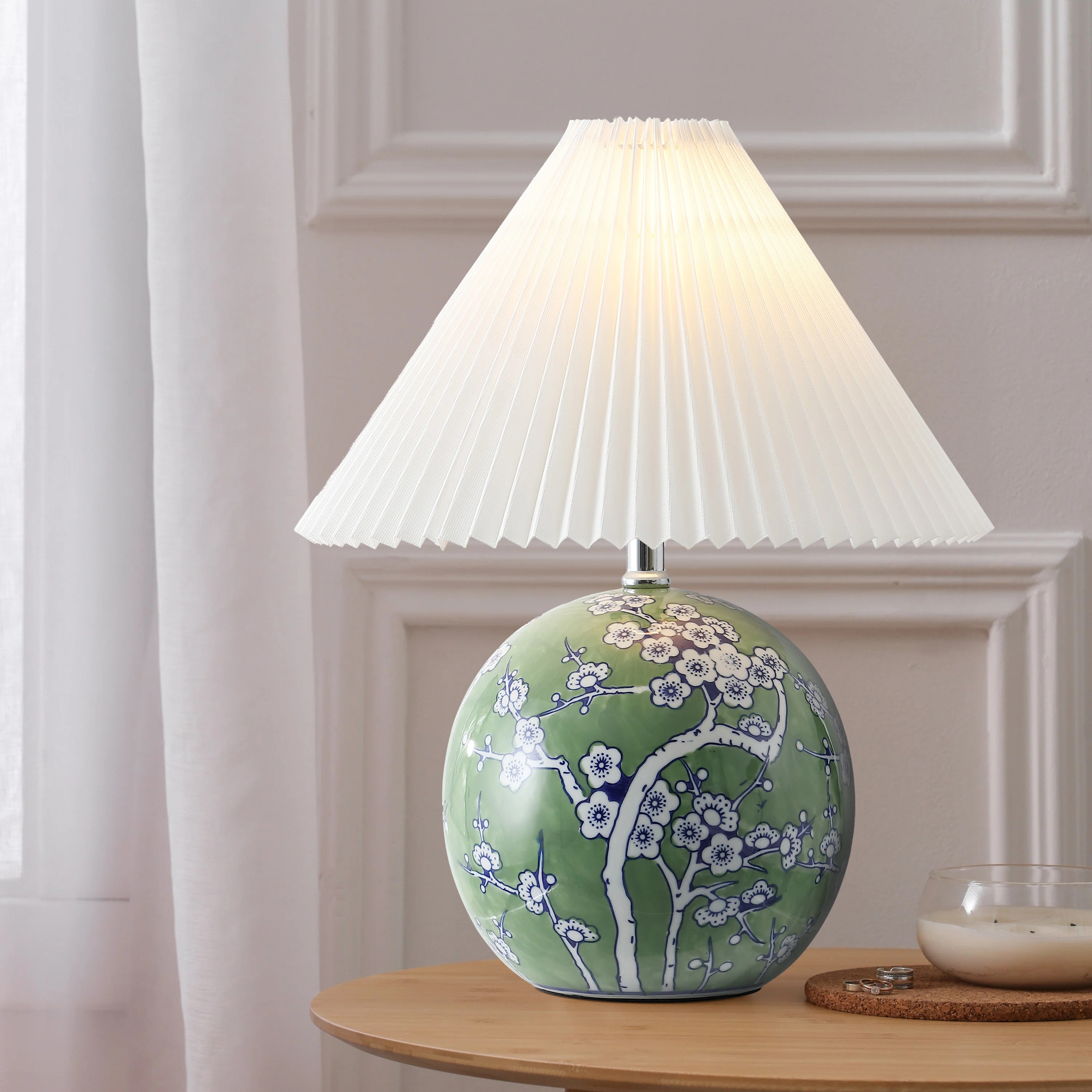 Egidius 19.5" Cottage Classic Chinoiserie Ceramic Orb LED Table Lamp with Pleated Shade | Wayfair North America