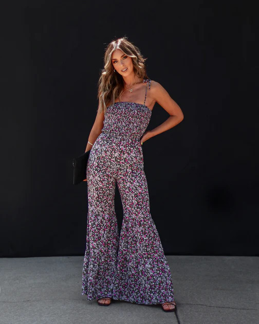 Jojo Floral Smocked Tiered Flare Jumpsuit | VICI