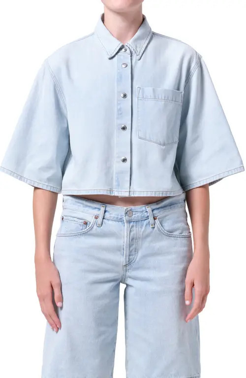 AGOLDE Tomine Boxy Denim Button-Up Shirt in Pause Light Indigo at Nordstrom, Size X-Large | Nordstrom