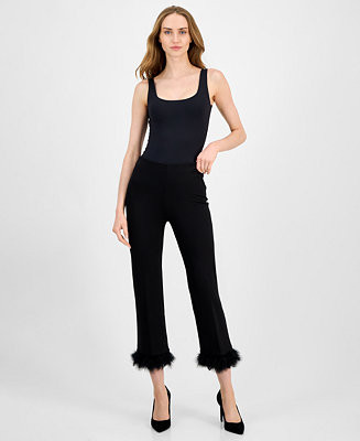 Women's Pull-On Hollywood Feather-Trim-Cuff Pants | Macy's