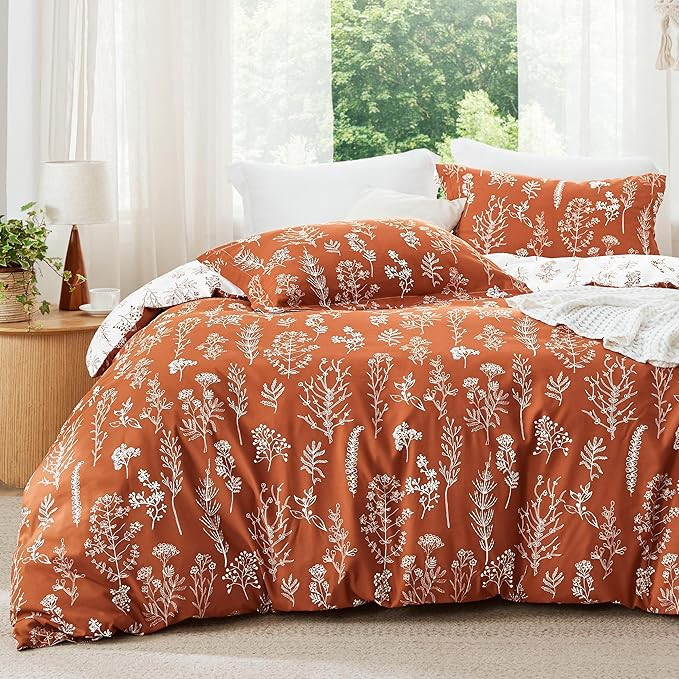 Bedsure King Comforter Set - Terracotta Comforter, Cute Floral Bedding Comforter Sets, 3 Pieces, ... | Amazon (US)