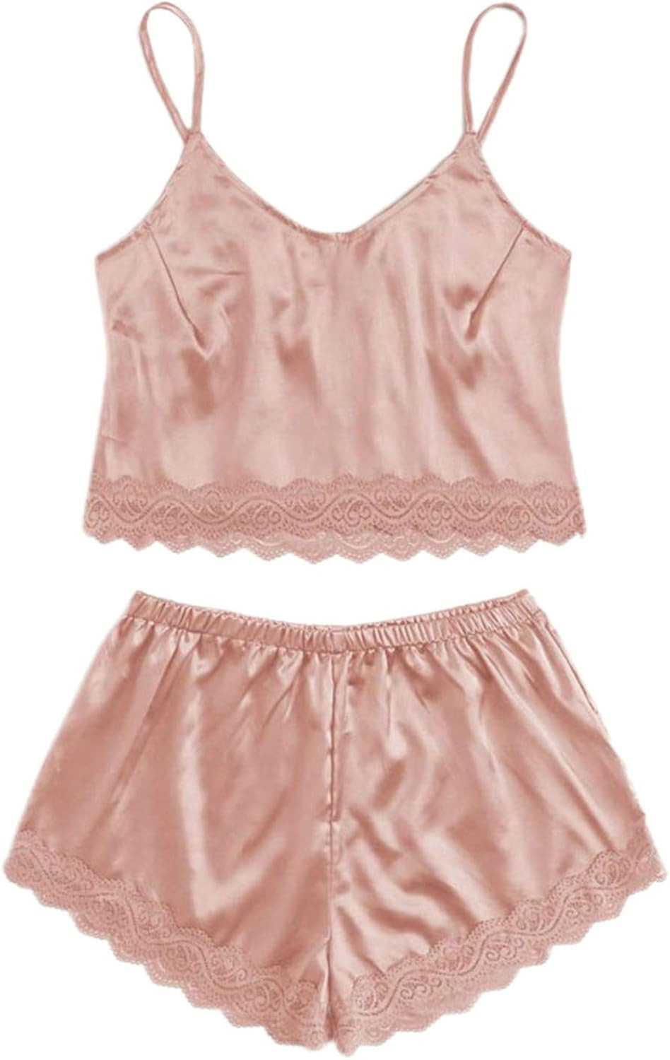 Women Satin Pajama Shorts Set Lingerie Cami PJS with Shorts Nightwear Sleepwear | Amazon (US)