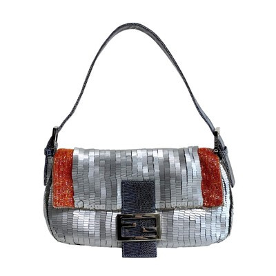 FENDI Baguette Silver Sequin and Orange Beaded Shoulder Bag | eBay US