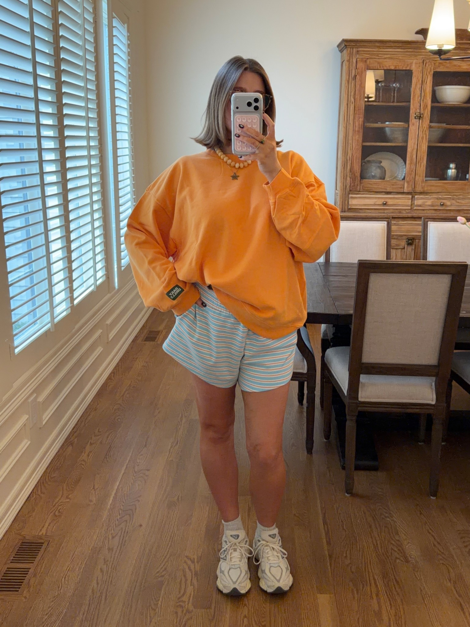 I always wear a M/L in daily drills even almost to my third trimester there’s plenty of room and stretch in shorts. Super oversized and slouchy which I love! I’m 5’ 5” and I always cuff the shorts once. 3 pack of socks from Amazon! New balance sneakers true to size I’ve had for a year now and they’re amazing

#dailydrills #casualstyle #bumpstyle #bresheppard #momstyle 

#LTKmomlife