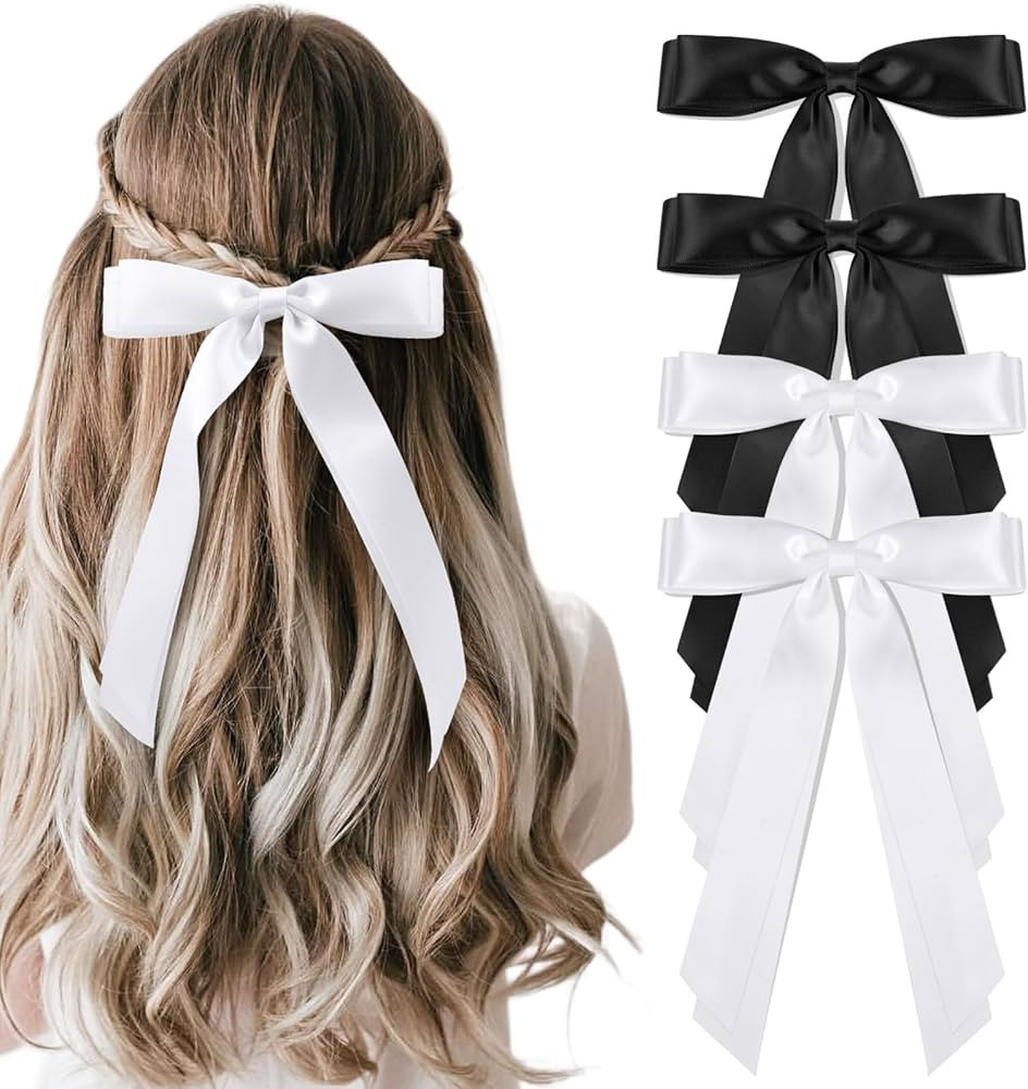vivinin 4pcs Solid Silky Satin Hair Bows for Women, Hair Ribbon Clip with Long Tail, Ribbon for H... | Amazon (US)