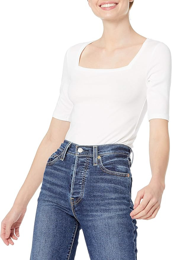 Amazon Essentials Women's Slim-Fit Half Sleeve Square Neck T-Shirt | Amazon (US)