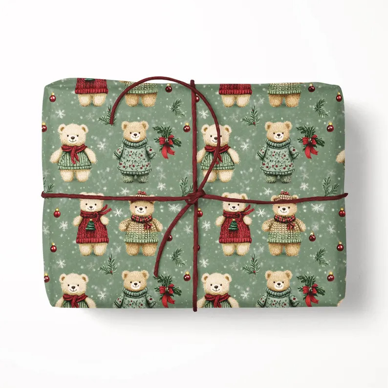 Christmas Teddy Bear Wrapping Paper - Festive Gift Wrap Roll - Etsy UK | Etsy (US)