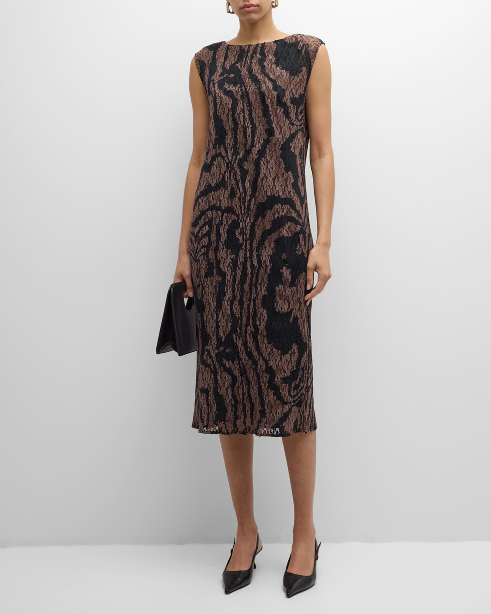 Abstract-Print Plisse Midi Dress | Neiman Marcus