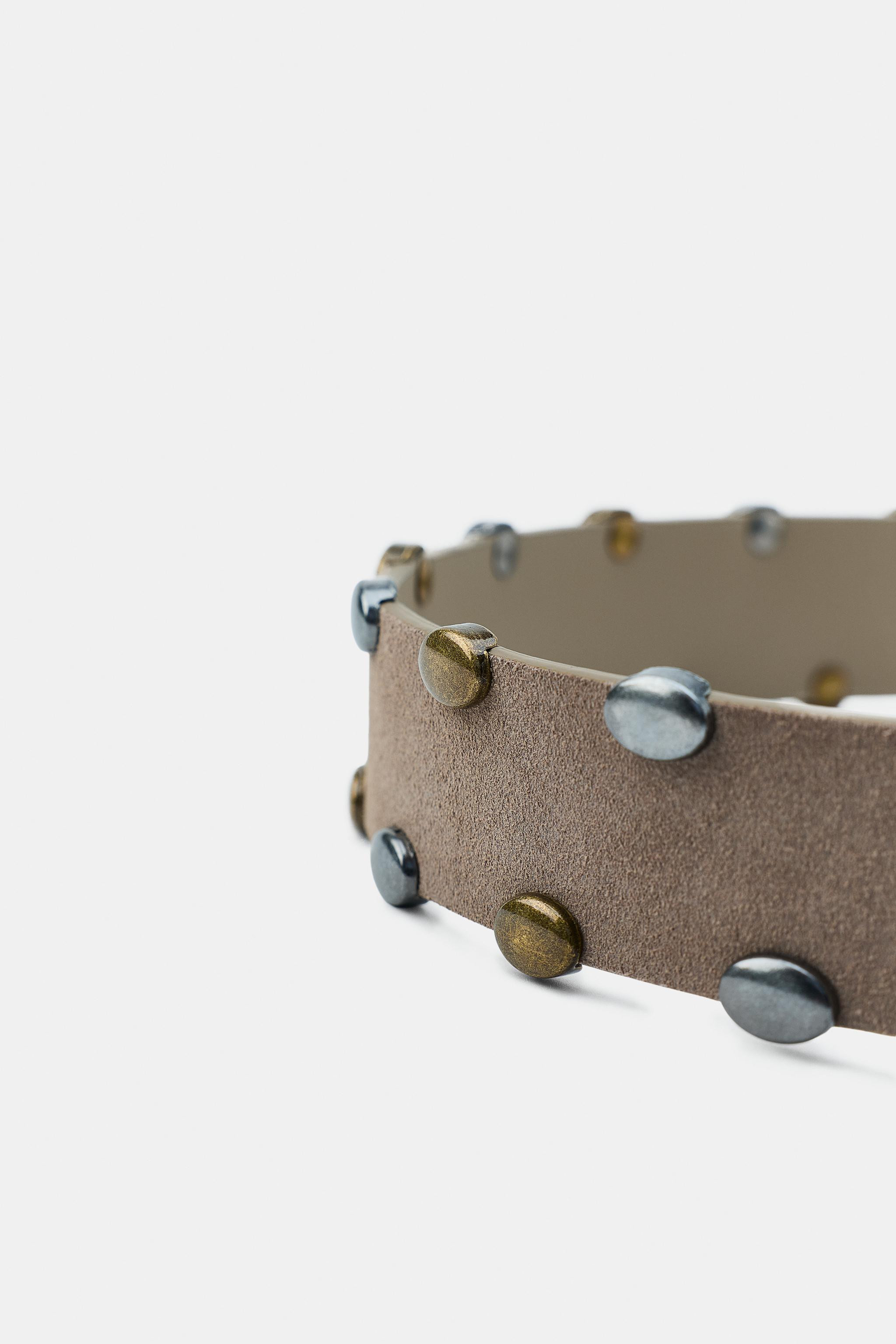 100% SUEDE LEATHER BELT WITH STUDS | Zara US