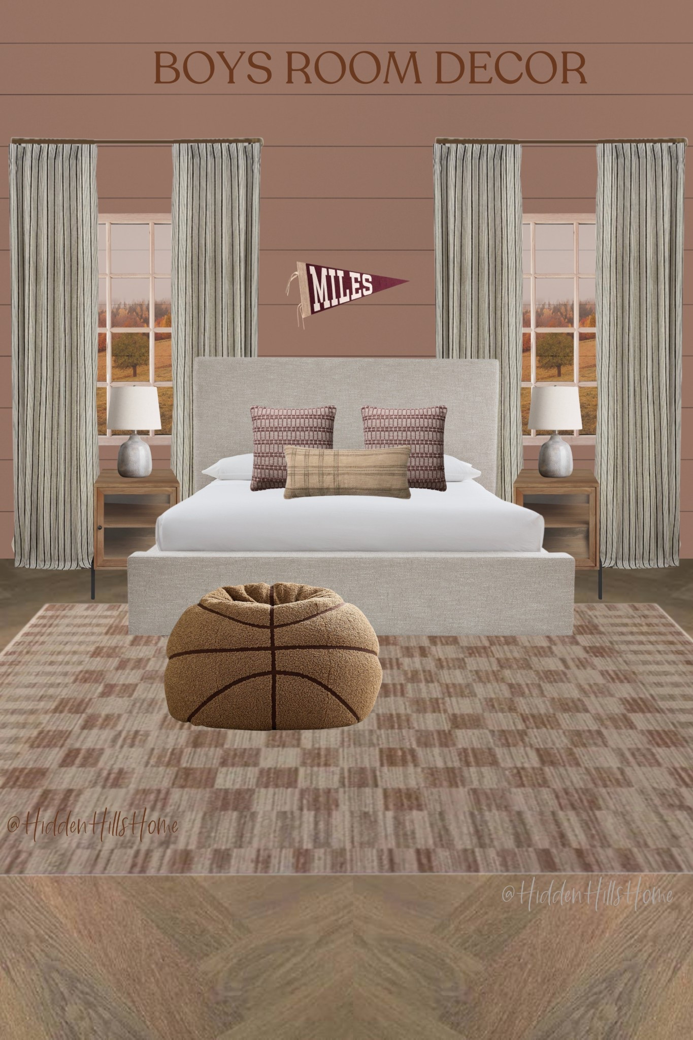Teen boys bedroom decor, boys room mood board, modern vintage teen bedroom, masculine bedroom, sports themed bedroom design, basketball bedroom decor ideas, nightstands, desk #boysroom
Paint color is SW Moroccan Spice

#LTKHome #LTKMens #LTKSaleAlert