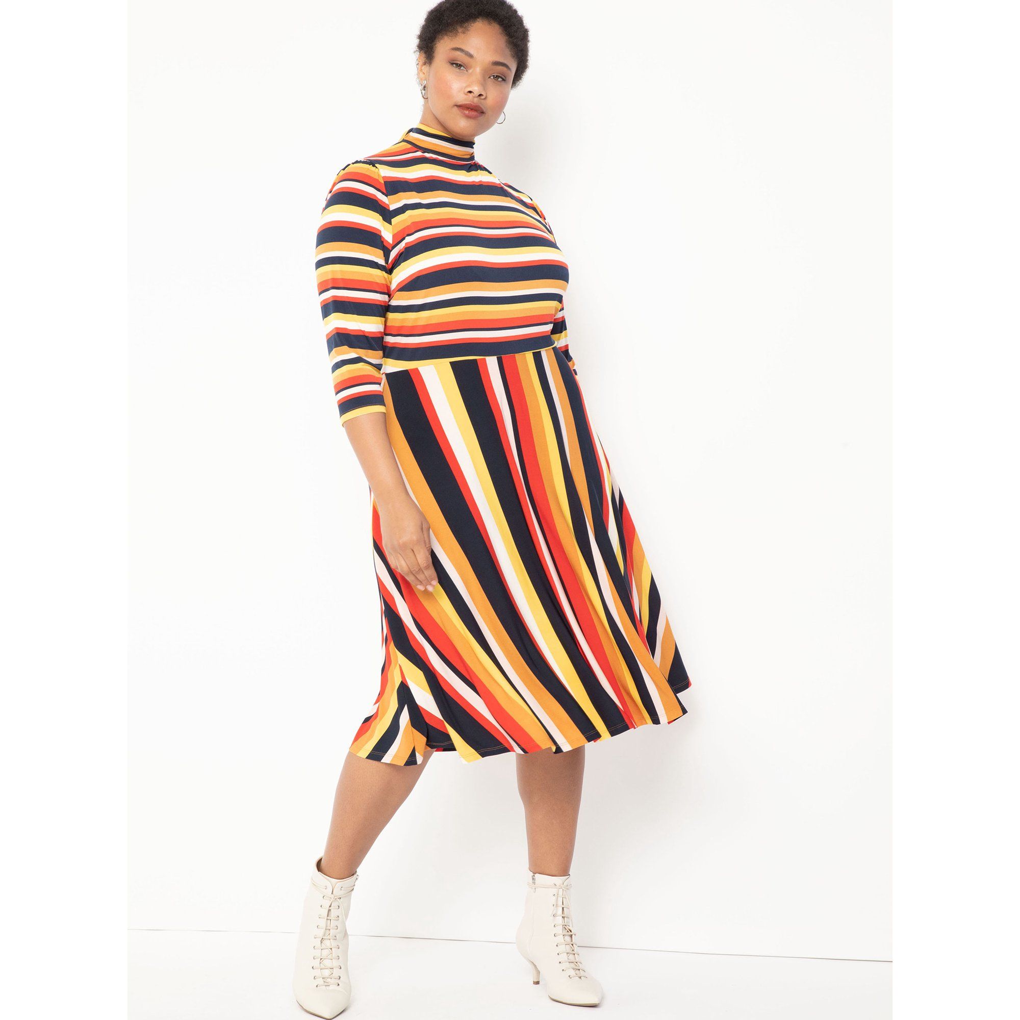 ELOQUII Elements Women's Plus Size Stripe Fit and Flare Dress | Walmart (US)