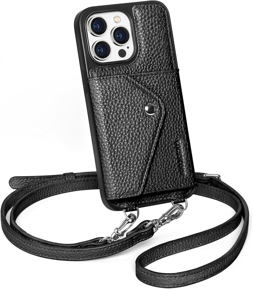 LUCKYCOIN Crossbody Phone Case for iPhone 14 Pro Max,Genuine Pebble Leather Wallet Case with Expa... | Amazon (US)