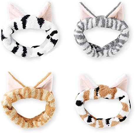 DRESHOW 4 Pack Spa Facial Headbands for Women Girls Caroset Terry Cloth Towel Headband Cute Cat E... | Amazon (US)