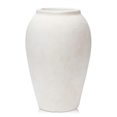 Oairse Cream Handmade Flower Vase 25CM Tall Terracotta Vases, Vintage Ceramic Vase for Flowers Rustic Antique Vases Décor Wide Mouth Matte Finish for Home Office Resto Café Decoration | Amazon (UK)