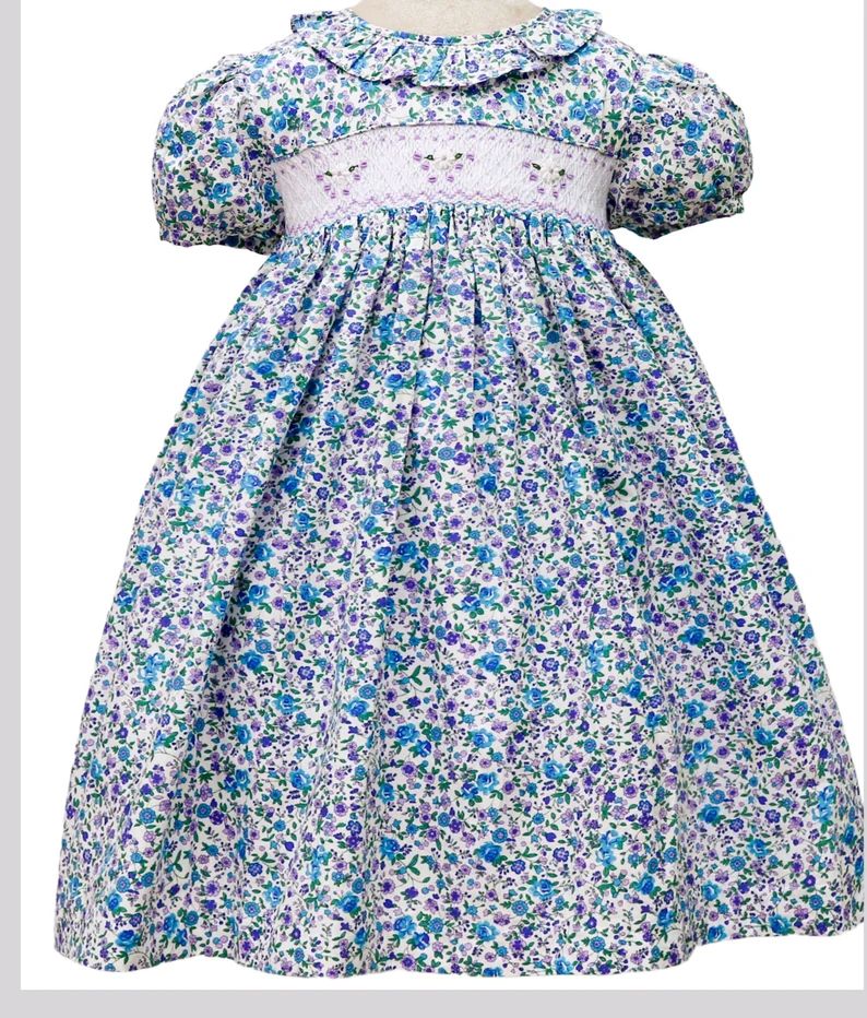 Blue Floral Smocked Liberty Dress Cotton Dress - Girls | Etsy (US)
