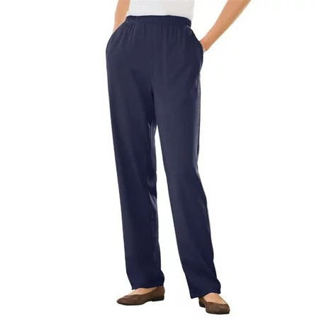 Blue Dress Pants For Women  Polyester Womens Dress Pants  Casual Pants For Women  Women s Pockets Elastic Waist Straight Solid Color Casual Pants Pants | Walmart (US)