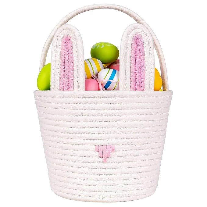 Easter Basket for Gifts, Empty Cotton Bunny Basket Bin with Handles, Baby Toy Storage Organizer, ... | Amazon (US)