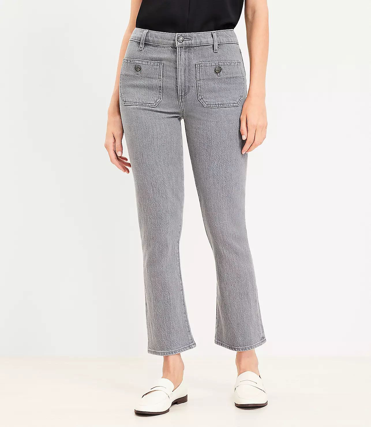 Curvy Patch Pocket High Rise Kick Crop Jeans in Grey | LOFT