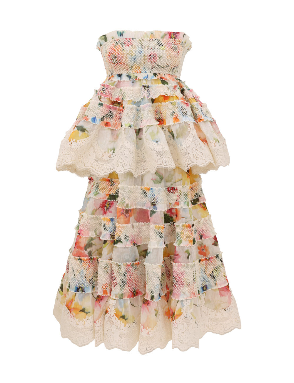 Alchemy Shirred Midi Dress - White Poppy | ZIMMERMANN (US, CA, EU, MENA)